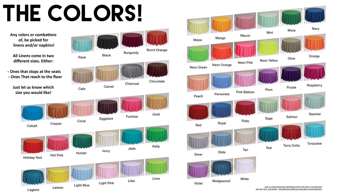Available linen rental colors
